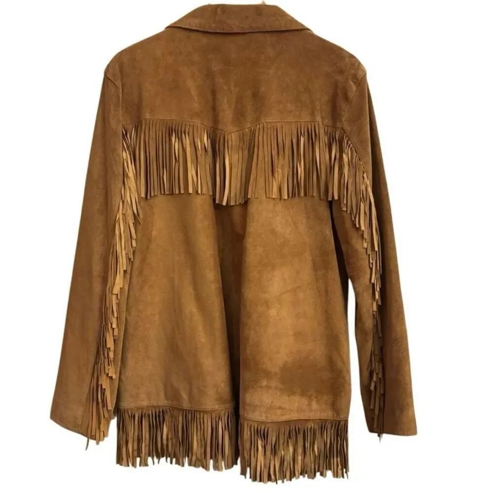 Marlboro Vintage 100% Genuine Leather Fringe Jacket Western Boho Brown XL - Picture 4 of 7